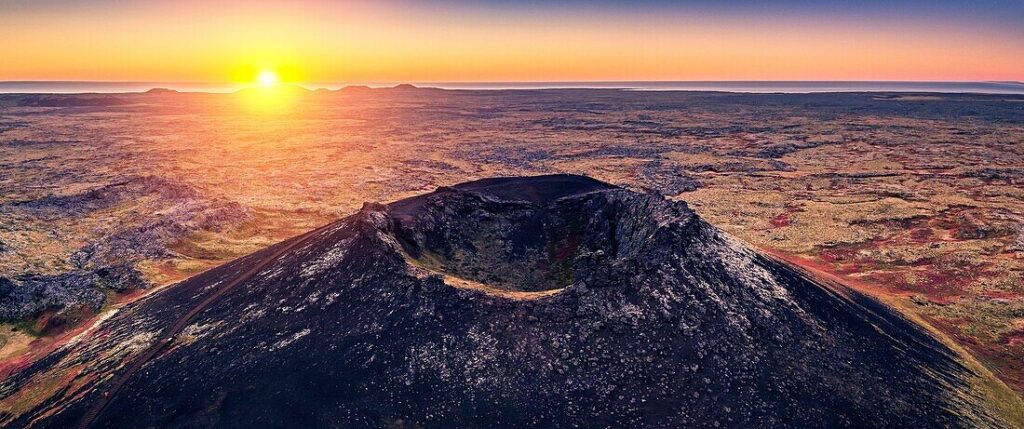 sunset at saxhóll crater