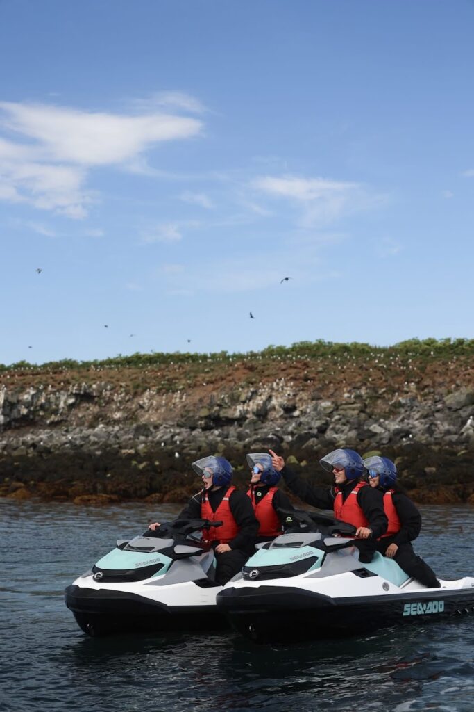 exploring puffins in iceland on jet ski
